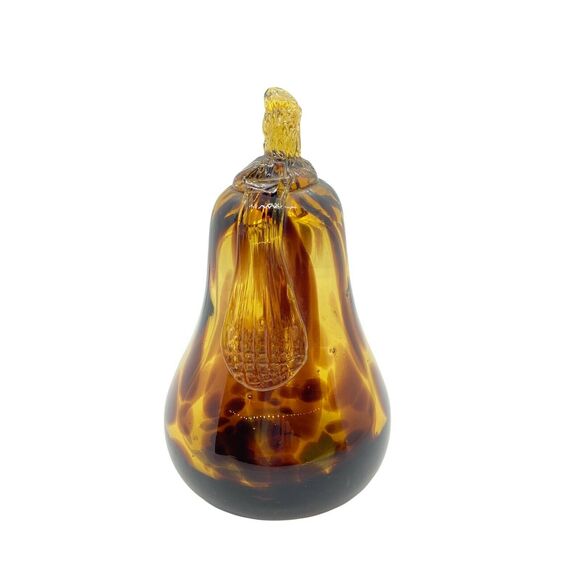 Art Glass Pear Fruit Vintage Brown Yellow Hand Blown Decorative Dark Academia - Picture 1 of 15